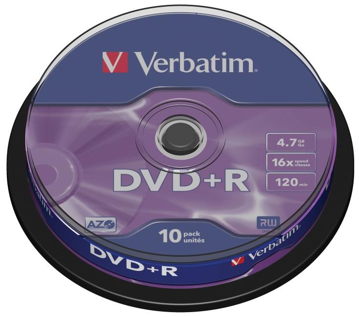 707254  43498 DVD+R VERBATIM 4.7Gb 16X Spindle (10) 